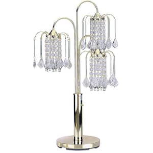 34 in. H Polished Brass Table Lamp With Crystal-Inspired Shades
