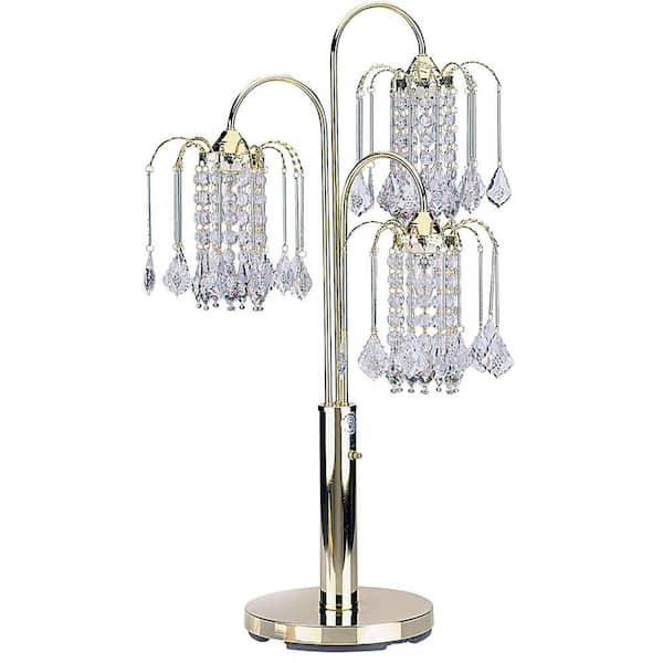 ORE International 34 in. H Polished Brass Table Lamp With Crystal-Inspired Shades