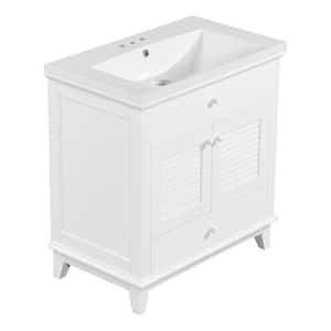 30 in. W x 18 in. D x 31 in. H Single Sink Freestanding Bath Vanity in White with White Ceramic Top