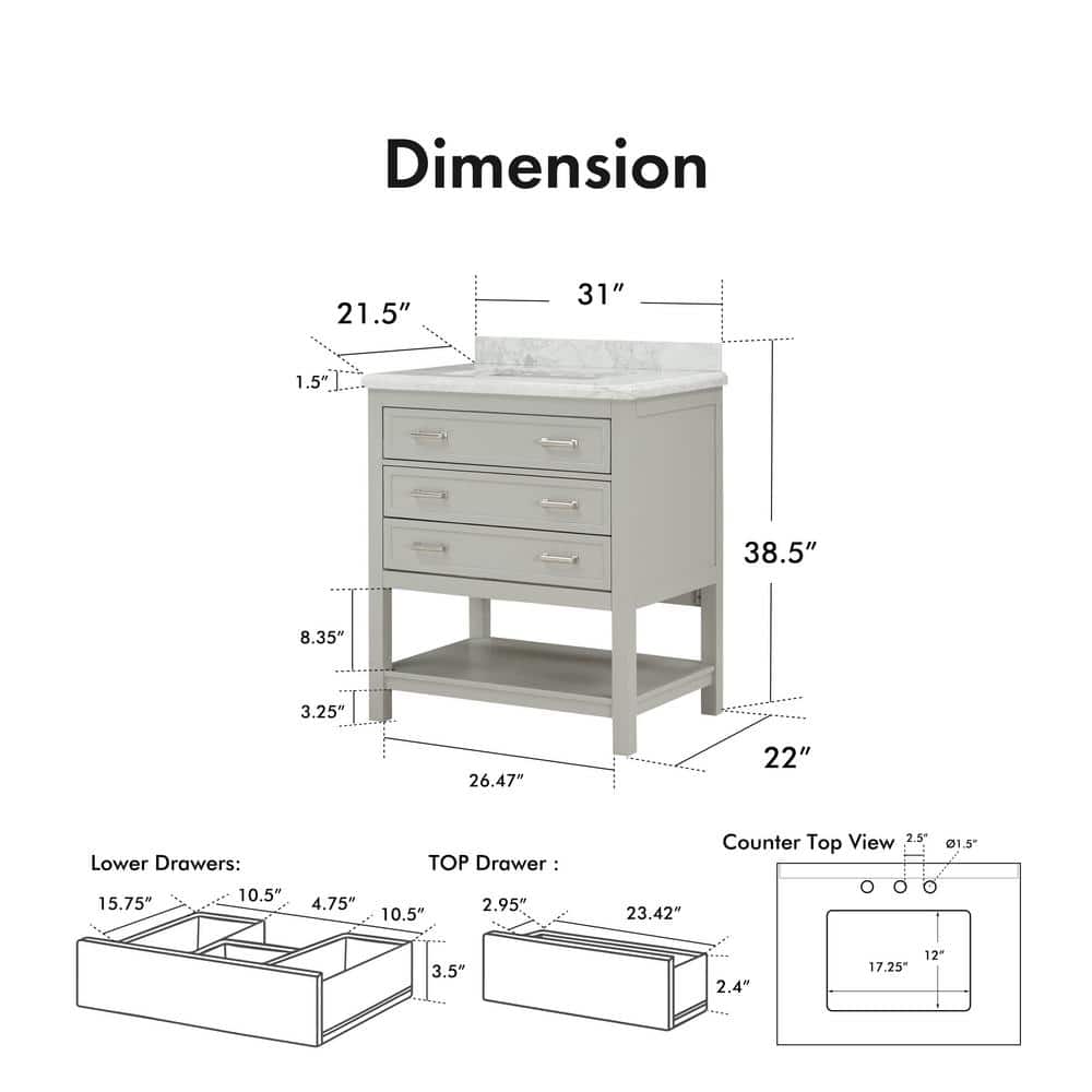 Freya 31" Blue Bathroom Vanity with White Marble Top
