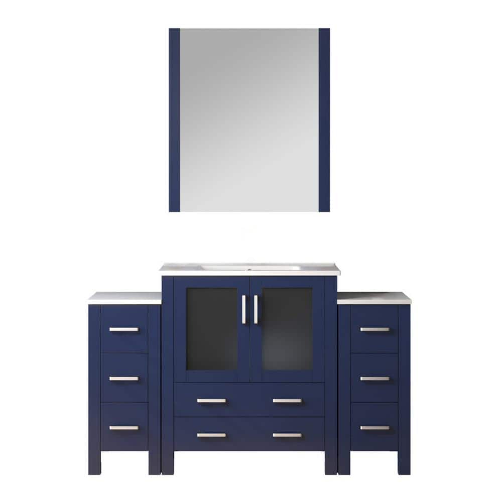 Volez 54 in W x 18.25 in D Navy Blue Single Bath Vanity with Side Cabinets, White Ceramic Top, and 28 in Mirror price history on PriceWatchPro