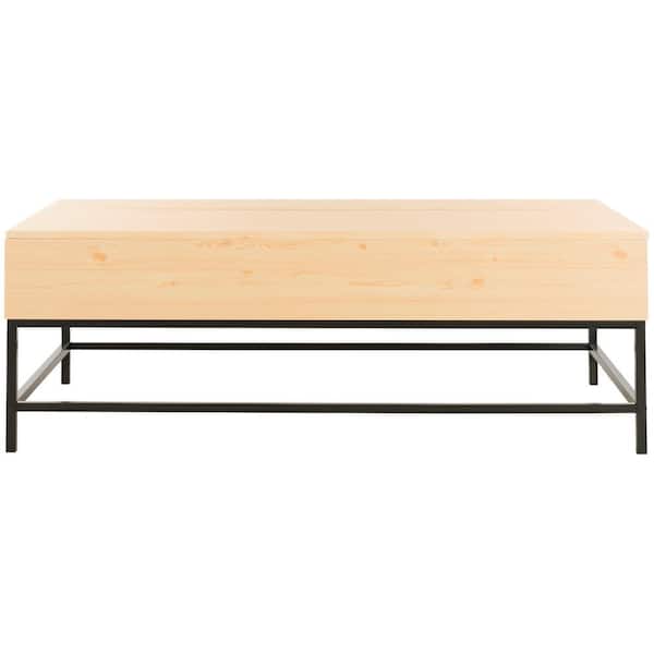 SAFAVIEH Gina 50 in. Light Oak/Black Large Rectangle Wood Coffee Table with Lift Top