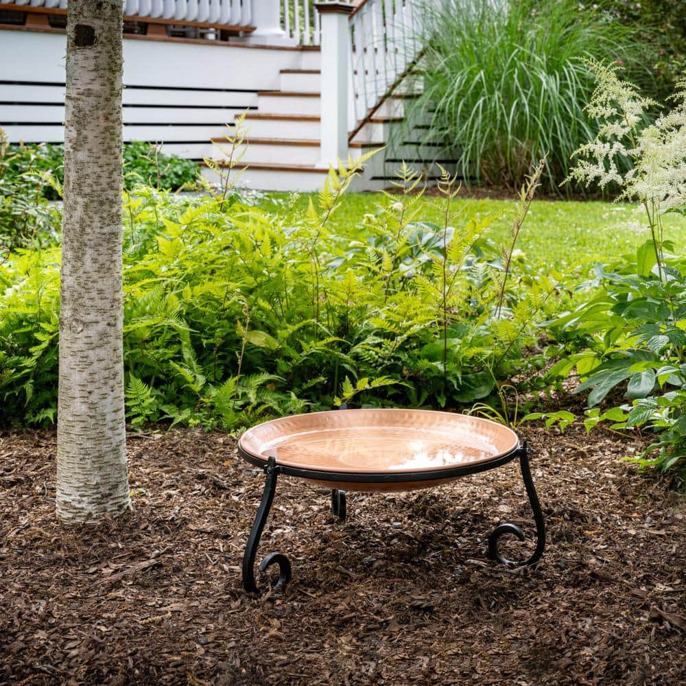 Hand-Forged Copper Birdbath with Black Steel Stand
