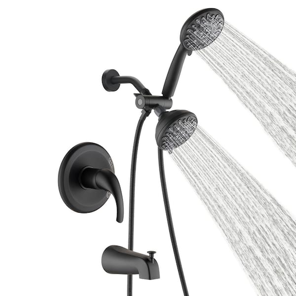 PROOX Single Handle 7-Spray High Pressure Tub and Shower Faucet with Handheld Shower Head in Matte Black (Valve Included)
