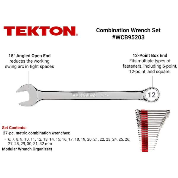 6 mm to 32 mm Combination Wrench Set with Modular Slotted Organizer (27-Piece)
