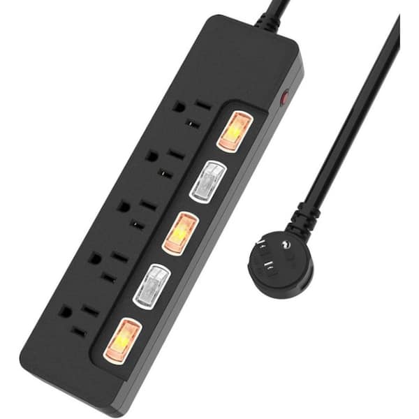 5-Outlet Power Strip Surge Protector with Individual Switches and 6 ft. Cord 1875-Watt/15 Amp Wall Mount in Black