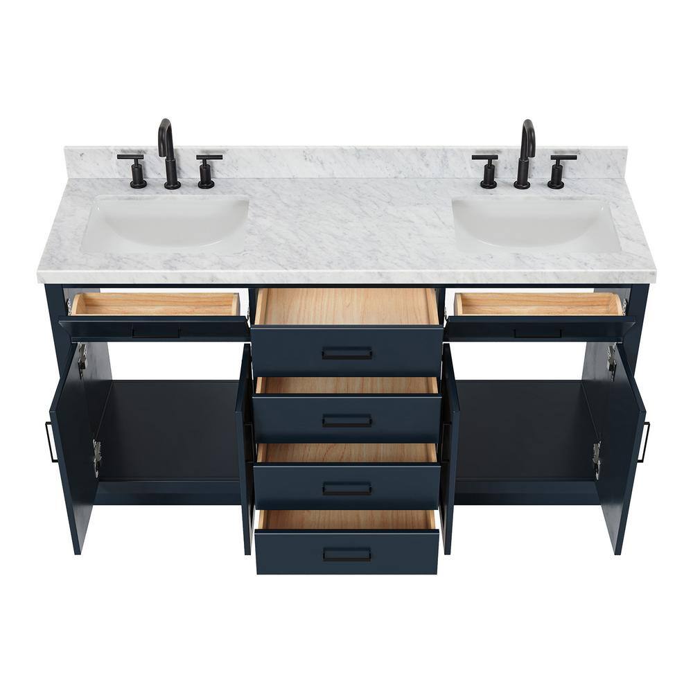 Midnight Blue Double Freestanding Vanity with Marble Top