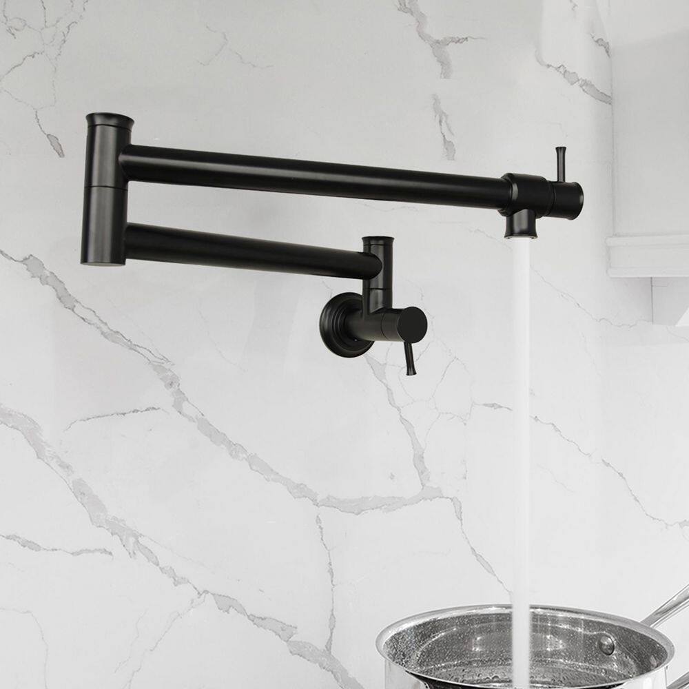 Matte Black Brass Wall Mount Pot Filler Faucet