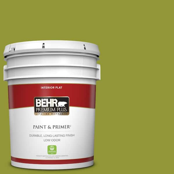 BEHR PREMIUM PLUS 5 gal. #S-H-410 Appletini Flat Low Odor Interior Paint & Primer