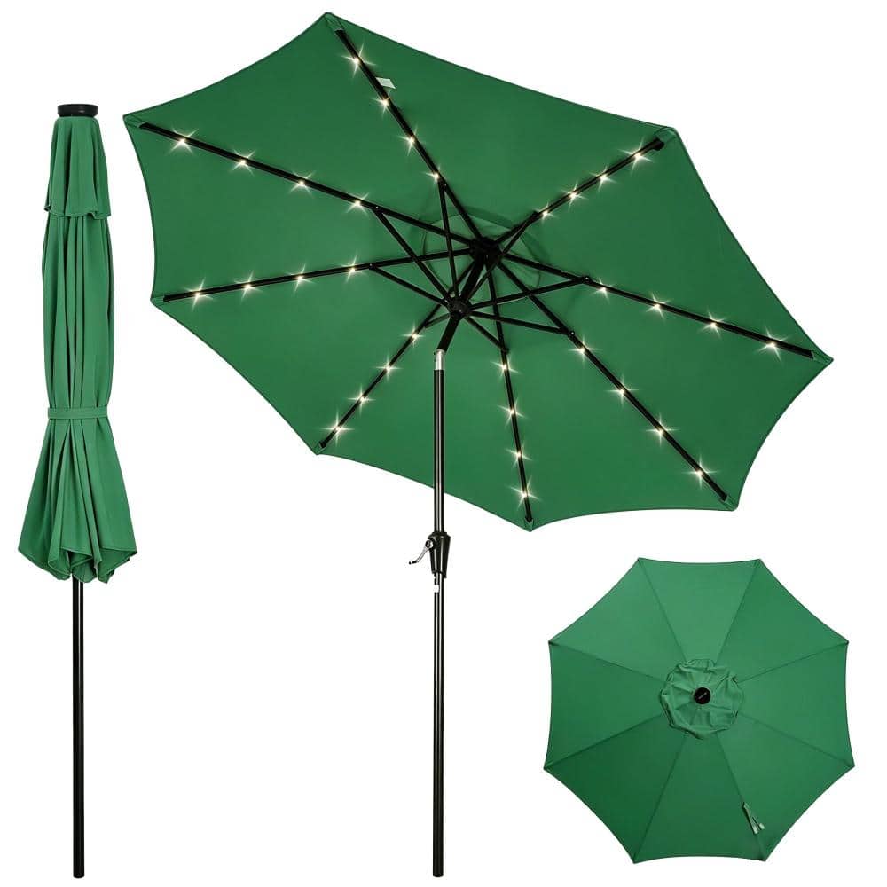 9FT Market Umbrella with Solar Lights, Sun Shade for Garden Backyard Poolside, Base Not Included, Dark Green price history on PriceWatchPro