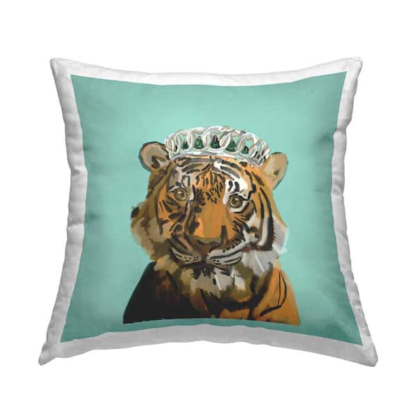 Stupell Industries Elegant Tiger with Tiara Blue Print Polyester 18 in. x 18 in. Throw Pillow