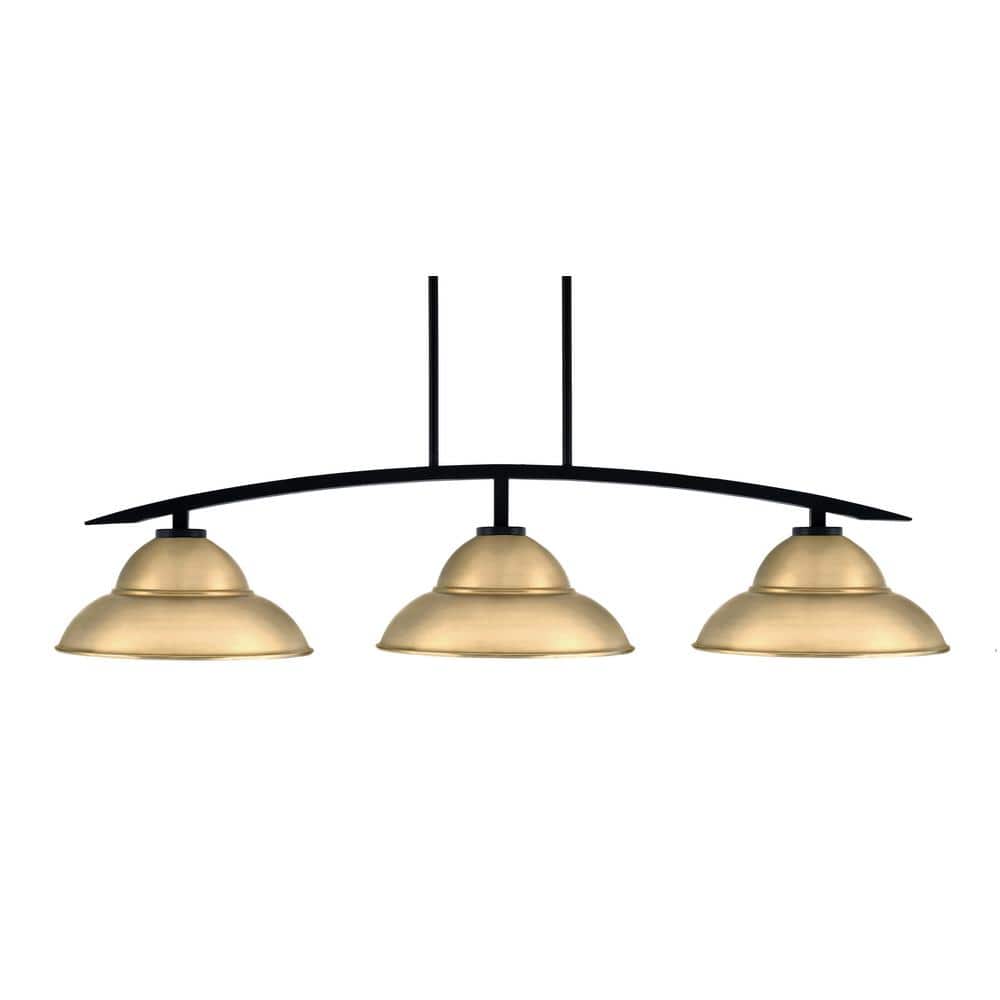 Siena 44.75 in. 3-Light Matte Black Chandelier with 13 in. New Age Brass Do