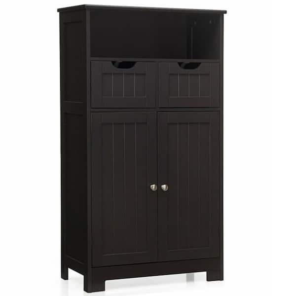 Bunpeony 24 in. W x 12 in. D x 43 in. H Brown Double Door Bathroom Linen Cabinet Floor Storage Cabinet with 2-Drawers and 2-Doors