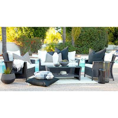 Newport Brown 4-Piece Wicker Patio Conversation Set with White Cushions