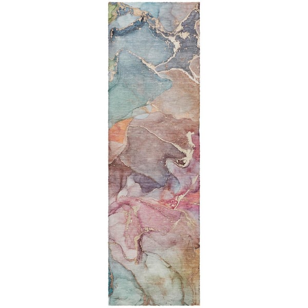 Dream Shag Premium Machine Washable Abstract ADS500 Blue 2 ft. x 7 ft. Runner Rug