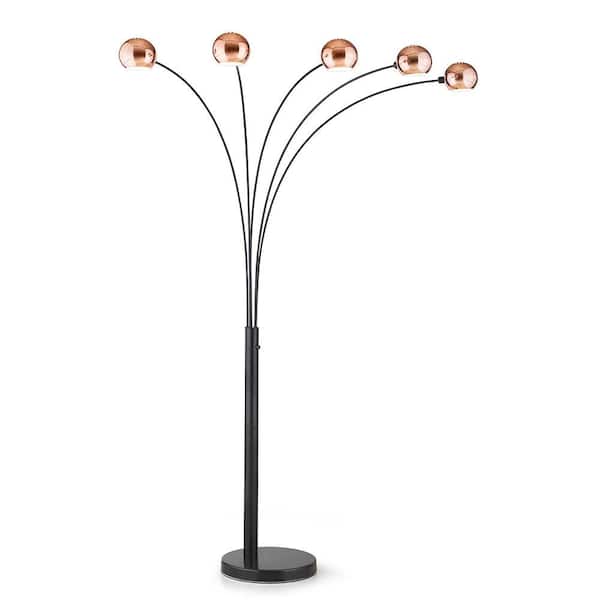 HomeGlam Orbs 84 in. Dark Bronze/Copper Finish 5-Light Dimmable Arch Floor Lamp