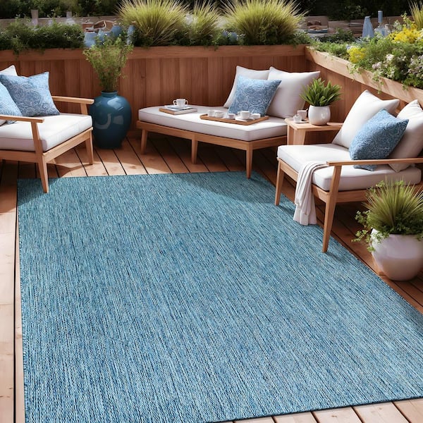 Beverly Rug 6 X 9 Aqua Aloha Washable Solid Indoor Outdoor Area
