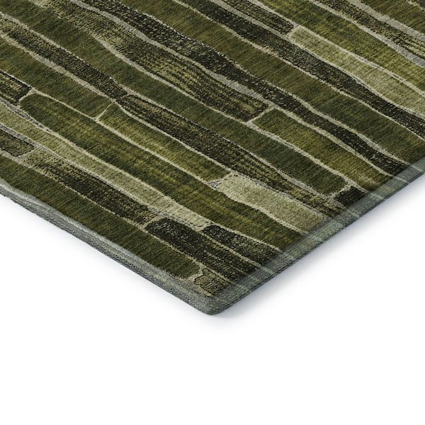 Mayfield Premium Machine Washable Abstract AMF1301 Olive 5 ft. x 7 ft. 6 in. Area Rug