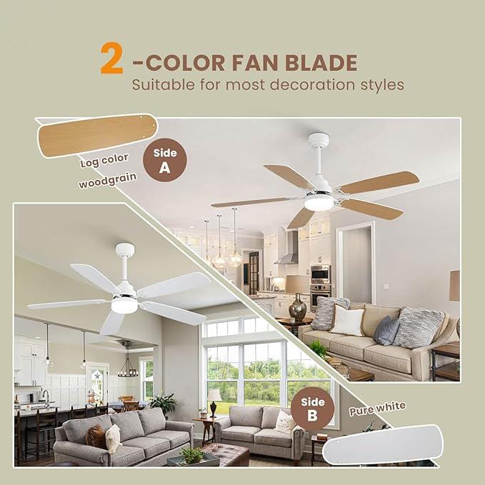 White 52-Inch Ceiling Fan with LED Light and Remote