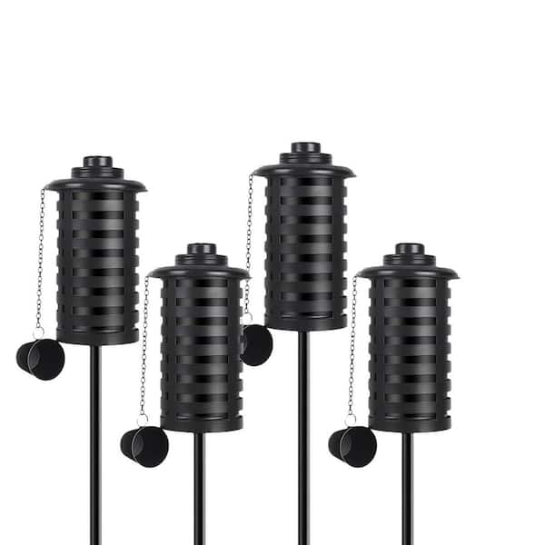4-Pack Citronella Torches, 16 oz. Outdoor Garden Torch with 3-Prong Grounded Stake, 59 in. Metal Torch for Garden Décor