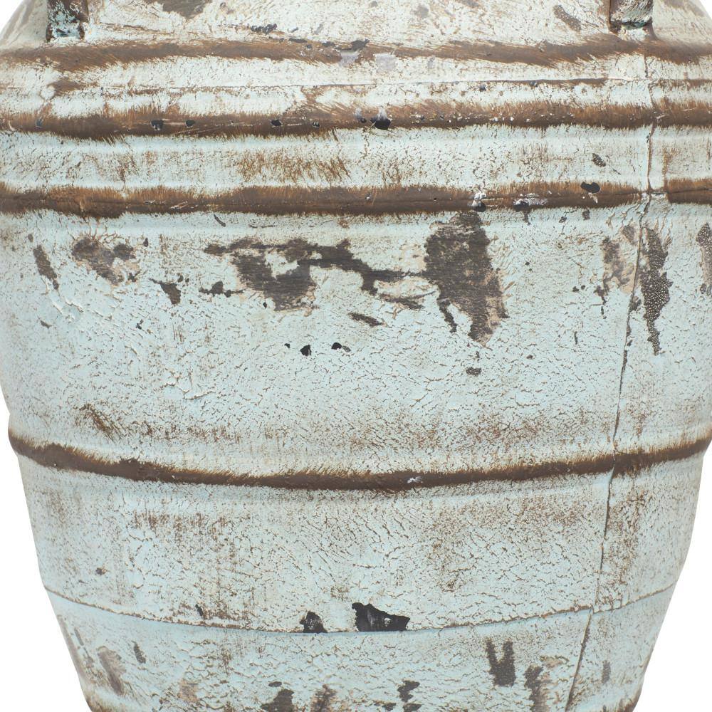 Distressed Blue Metal Amphora Vases with Handles, Set of 3