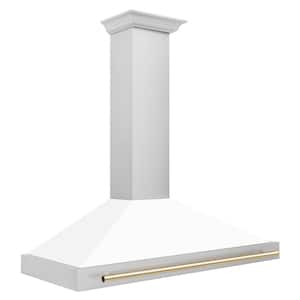 Autograph Edition 48 in. 400 CFM Ducted Vent Wall Mount Range Hood in Stainless Steel, White Matte & Polished Gold