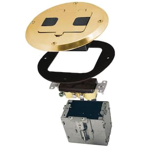 1-Gang Brass Floor Box Kit with Recessed Duplex 15A TR Device and Adjustable Steel Box
