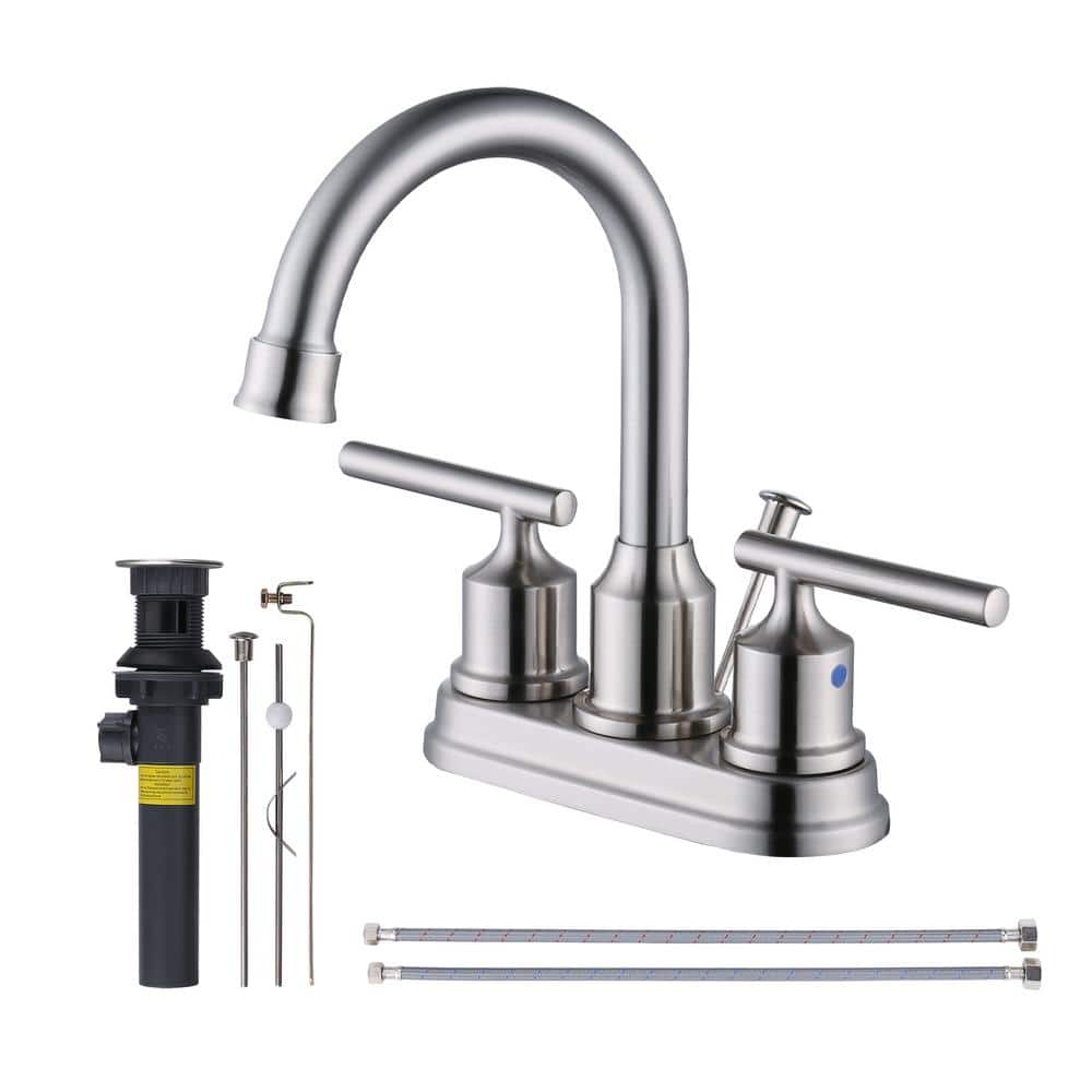 IVIGA Modern 4 in. Centerset Double Handle High Arc Bathroom Faucet with Drain Kit Included in