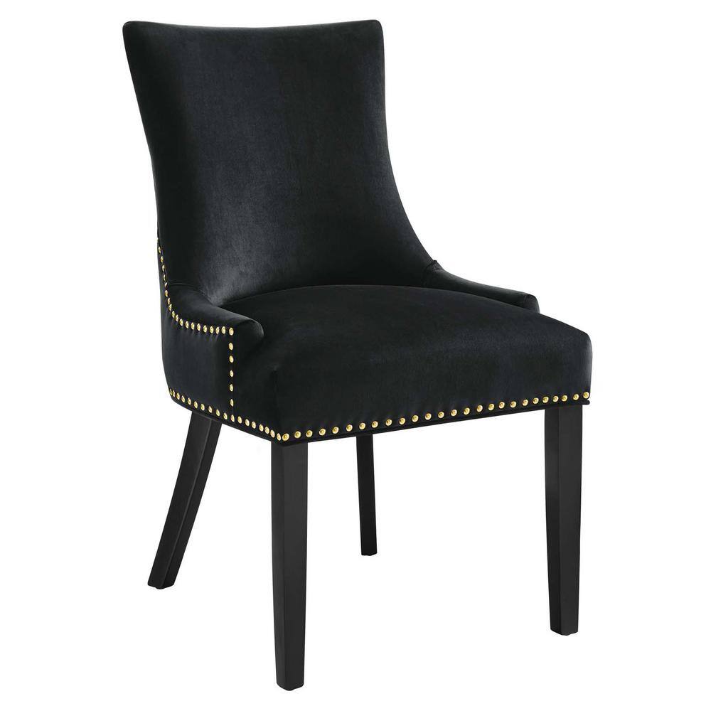 Marquis Hourglass Black Velvet Upholstered Side Chair with Wood Legs