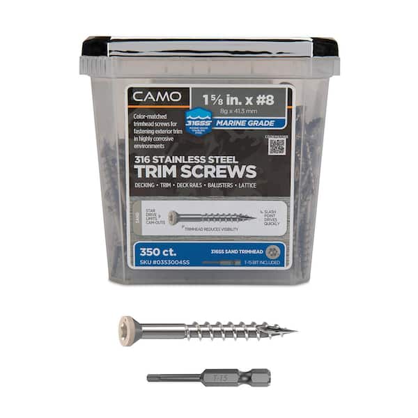 CAMO 1-5/8 in. #8 316 Stainless Steel Sand Premium Star Drive Trim Screws (350-Count)