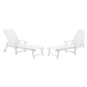 Helen White Recycled Plastic Plywood Outdoor Reclining Chaise Lounge Chairs with Wheels for Poolside Patio (Set of 2)
