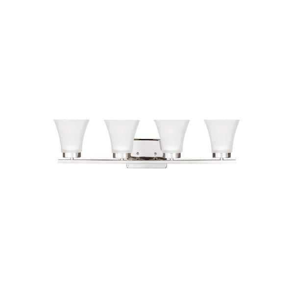 Generation Lighting Bayfield 27.5 in. 4-Light Chrome Contemporary Wall Bathroom Vanity Light with Satin Etched Glass Shades and LED Bulbs