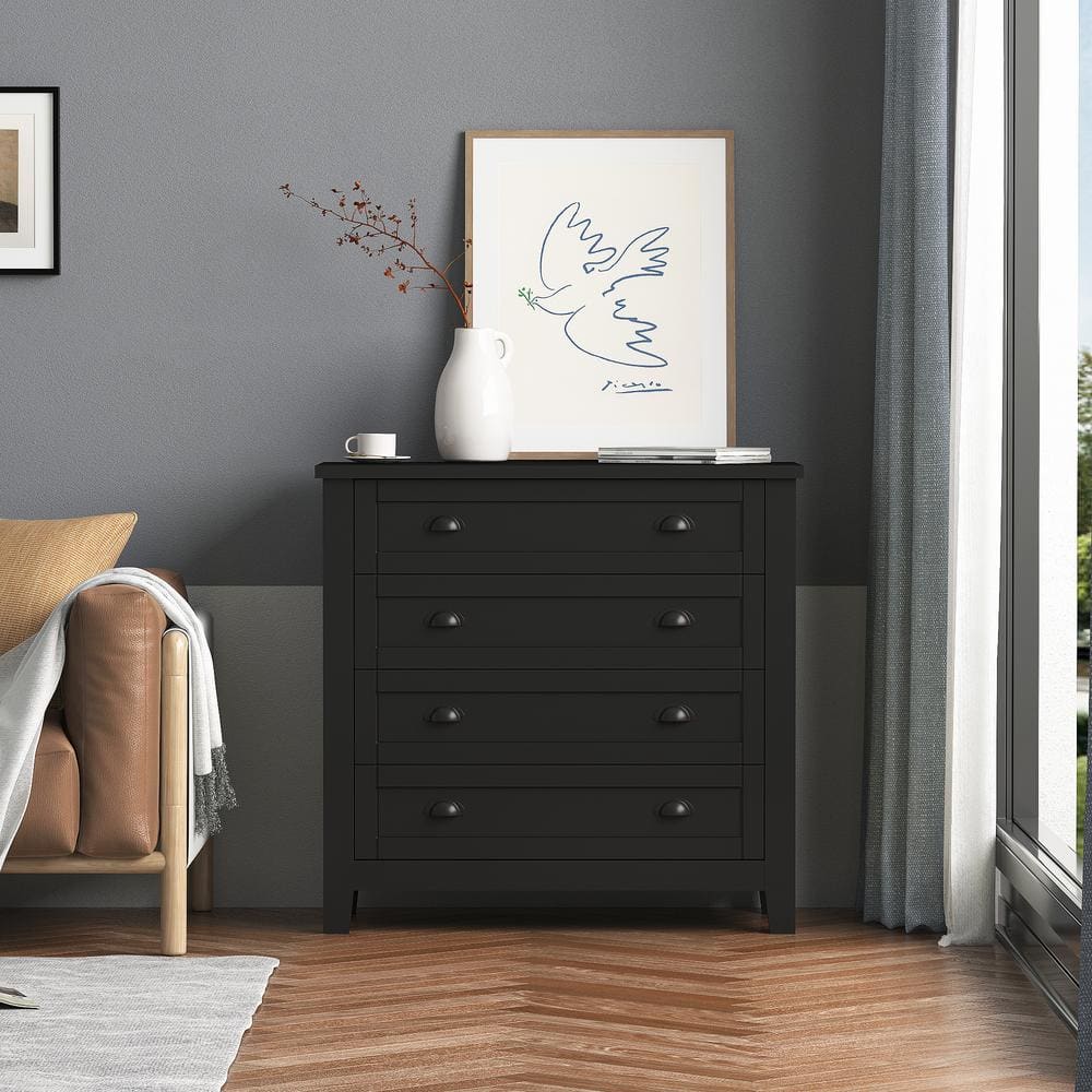 37.8 in. W x 17.7 in. D x 36 in. H Black Wood Linen Cabinet with 4 ...