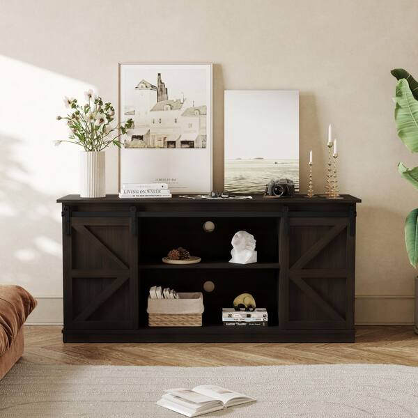Uixe 58 in. Dark Walnut Rectangular TV Stand Entertainment Center