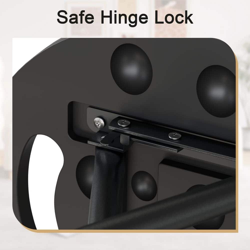Close-up of the safety hinge lock on the folding stool.