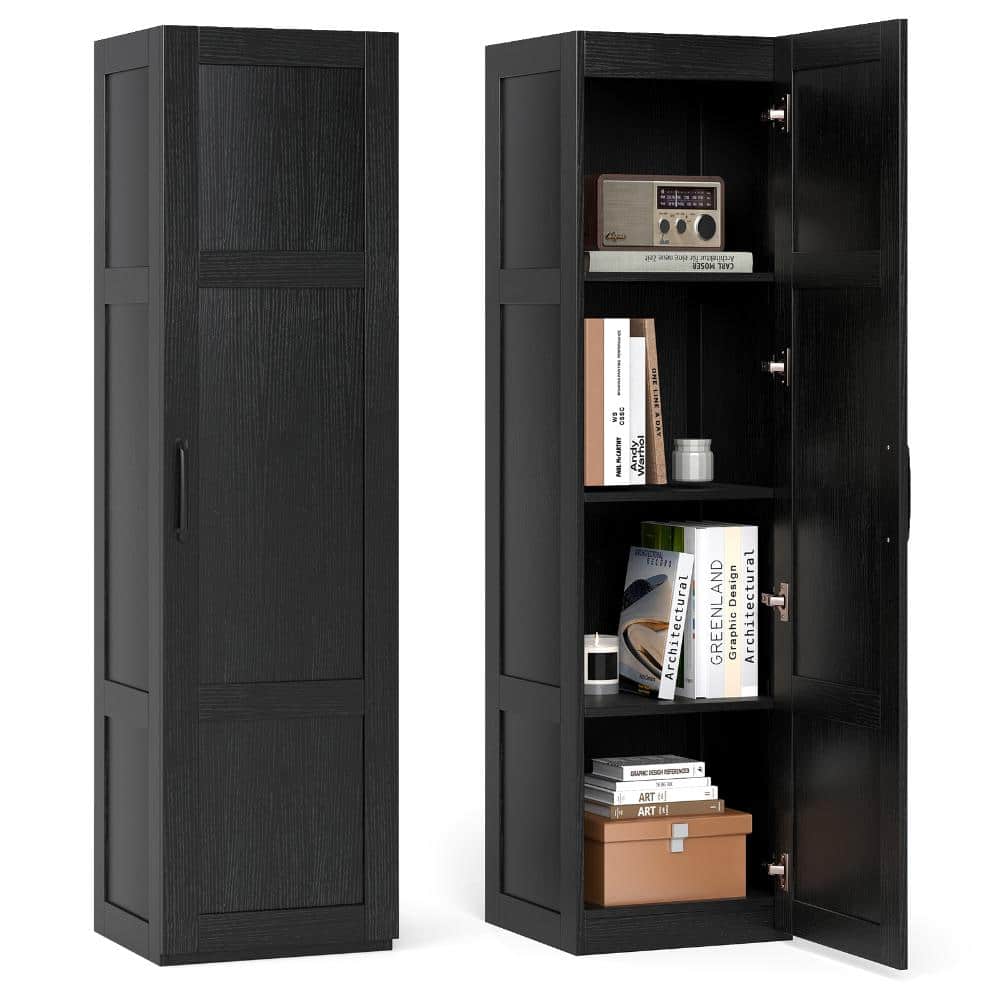 16 in. Tall Narrow Bathroom Cabinet with 1 Door and 4 Shelves, Freestanding Storage Unit, White