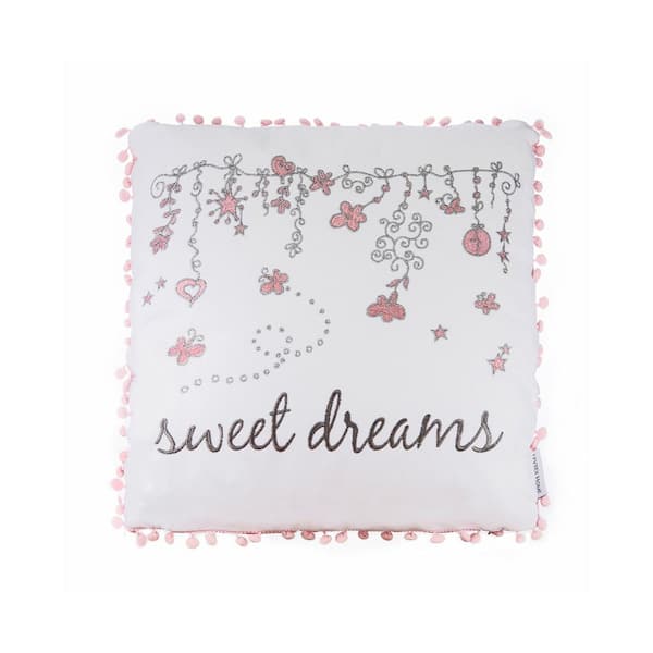 LEVTEX HOME Margaux Pink "Sweet Dreams" Embroidered 18 in. x 18 in. Throw Pillow