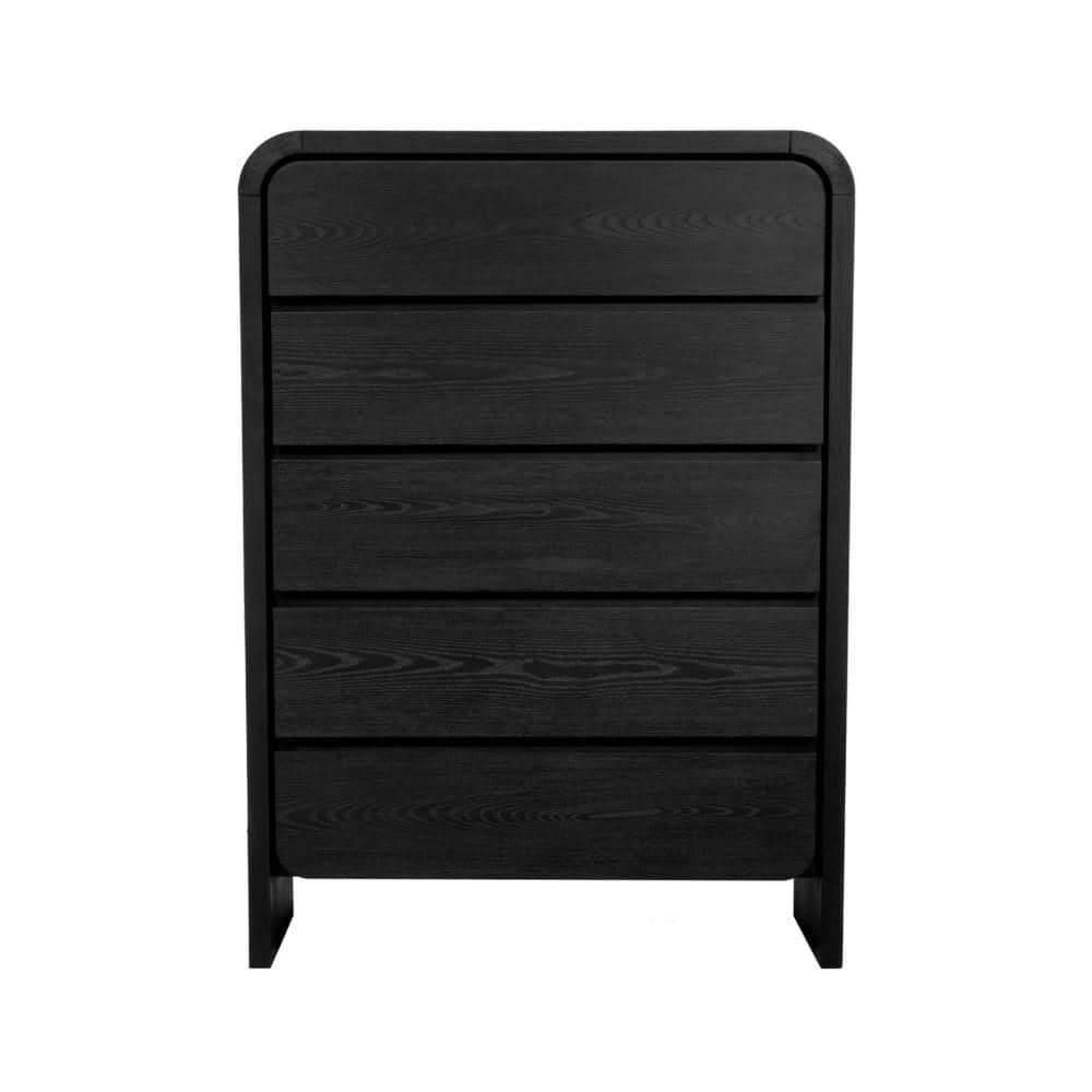 Elora Modern Farmhouse Jet Black Ash Five Drawer Chest