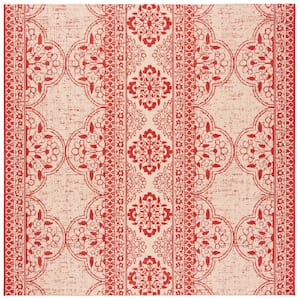 Beach House Red/Cream 7 ft. x 7 ft. Square Floral Indoor/Outdoor Patio  Area Rug