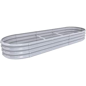 12 ft. x 2 ft. x 1 ft. Metal Oval Round Raised Garden Bed, Planter Box for Vegetables, Flowers in Light Grey