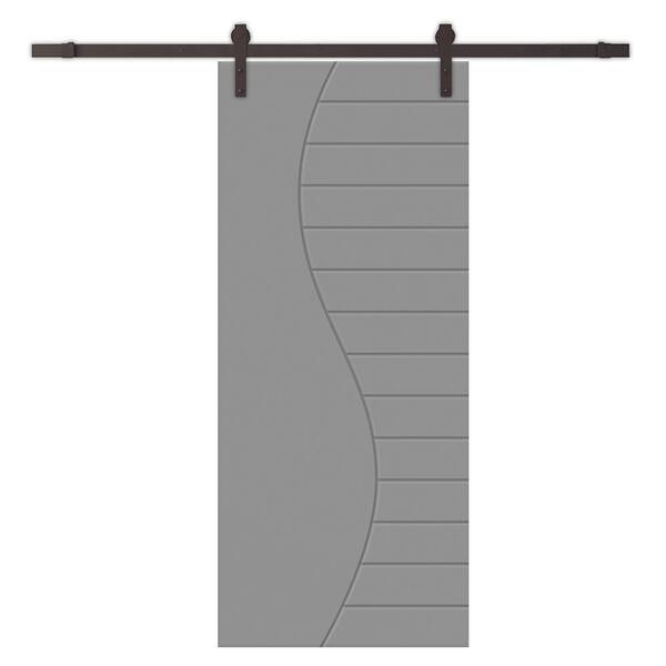 CALHOME 42 in. x 80 in. Light Gray Stained Composite MDF Paneled Interior Sliding Barn Door with Hardware Kit