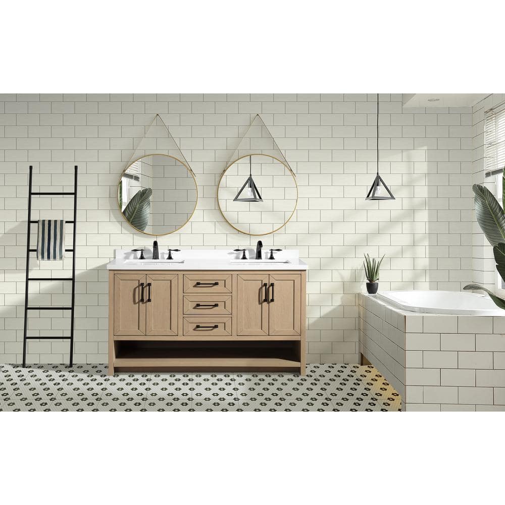Venice 55" Oak Gray Solid Wood Double Sink Bathroom Vanity