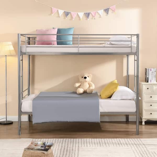 Silver Metal Frame Twin Size Upholstered Platform Bed