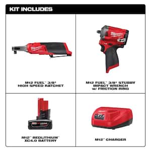 M12 FUEL 12-Volt Lithium-Ion Brushless Cordless High Speed 3/8 in. Ratchet & 3/8 in. Impact Wrench w/Battery & Charger