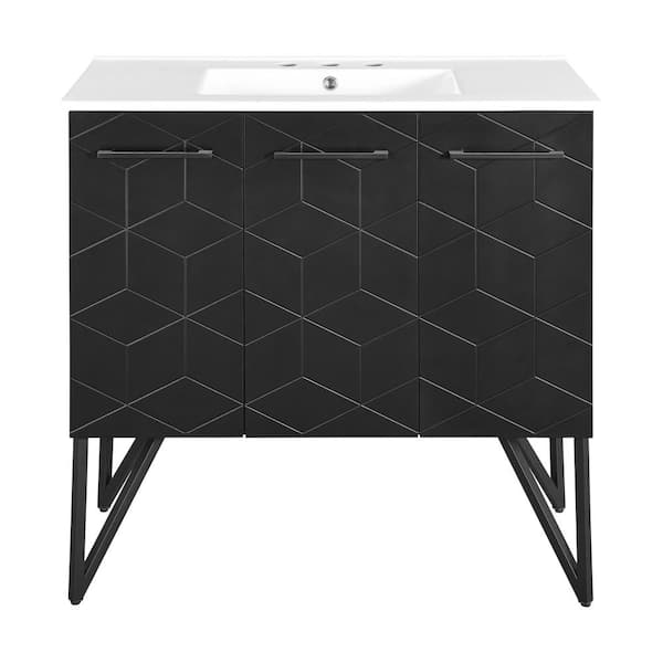 Swiss Madison Annecy 36 in. W Phantom Black Bathroom Vanity with White, 3-Hole Ceramic Sink Top