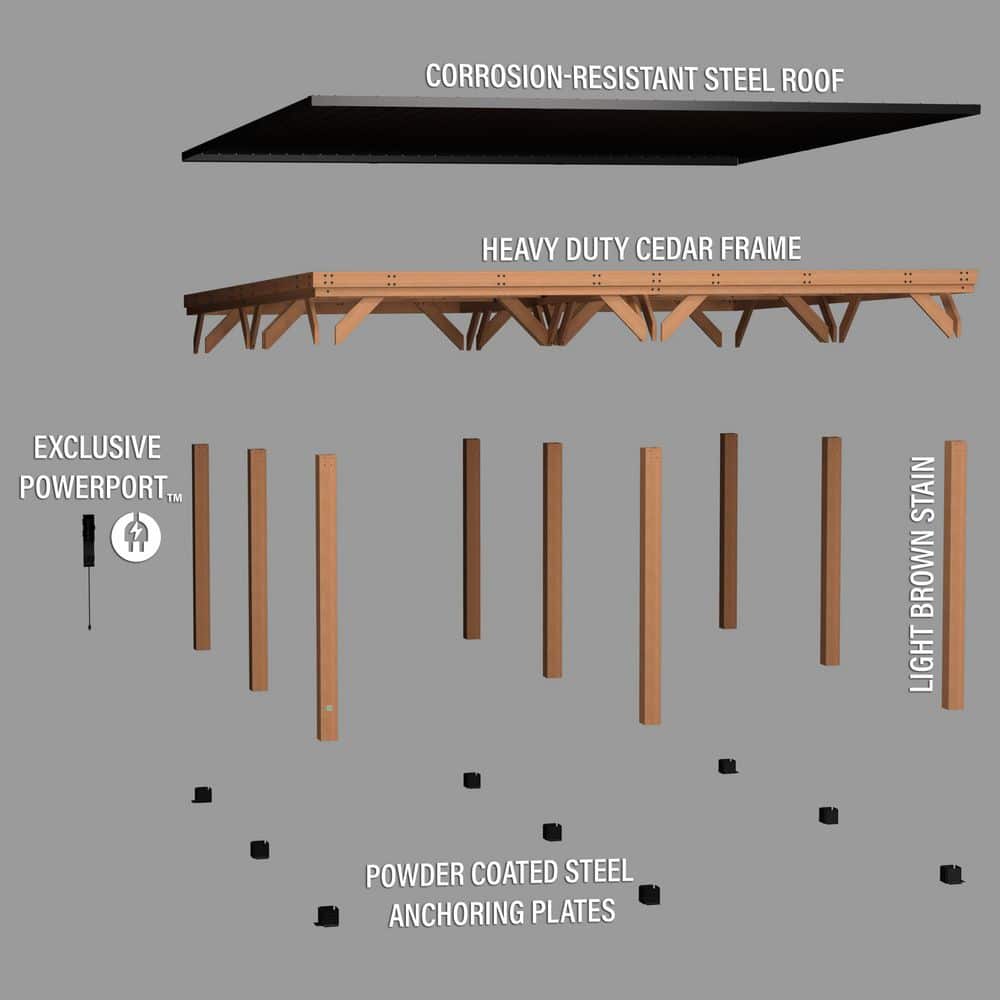 Kingsport 20' x 20' Cedar Wood Carport with Black Steel Roof