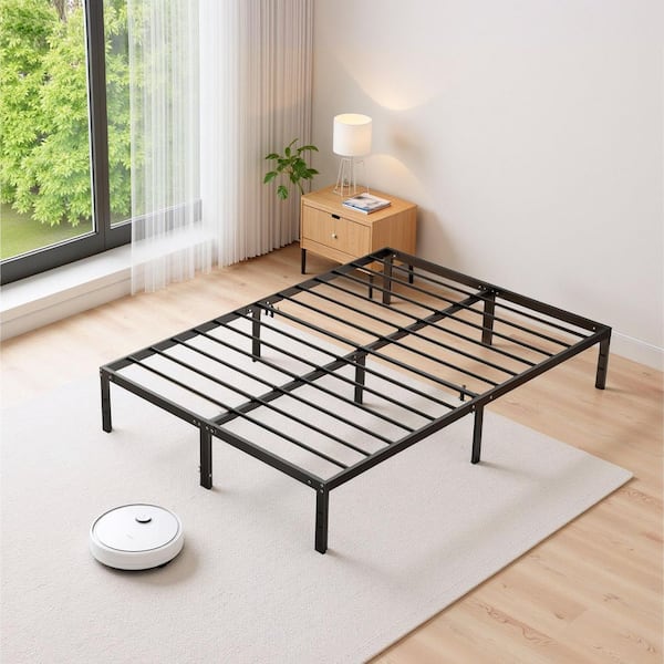 Black Metal Frame Full Size Platform Bed Mattress Foundation with Steel Slat Support, No Box Spring Needed