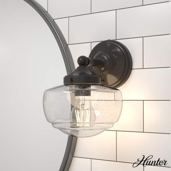 Hunter Saddle Creek 1-Light Noble Bronze Wall Sconce with Clear Seeded Glass Shade