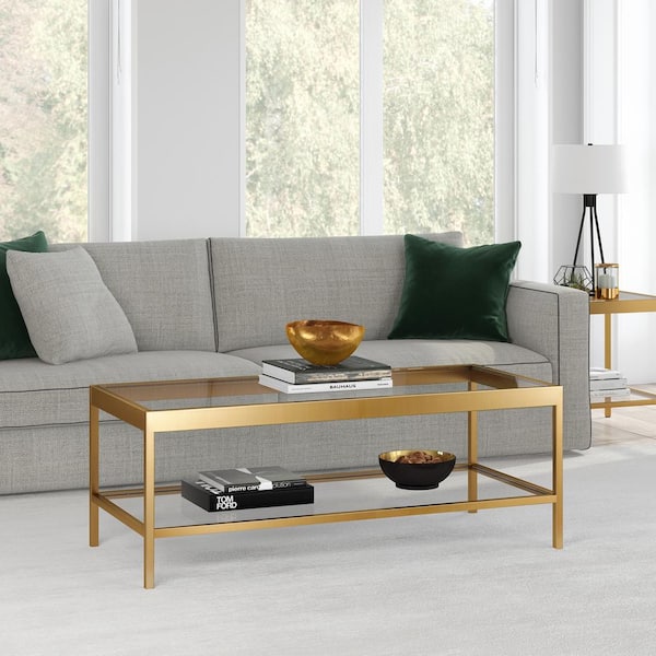 Meyer&Cross Alexis 45 in. Brass Rectangle Glass Top Coffee Table 