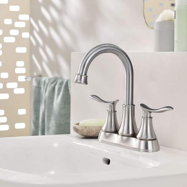 Retro 4 in. Centerset Double Handle High Arc Bathroom Faucet with Pop-Up Drain in Brushed Nickel